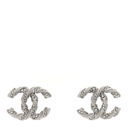 Chanel Crystal Twisted CC Earrings Silver 1 of 4