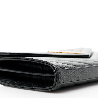Saint Laurent Grain De Poudre Matelasse Chevron Monogram Chain Wallet Black 8 of 10