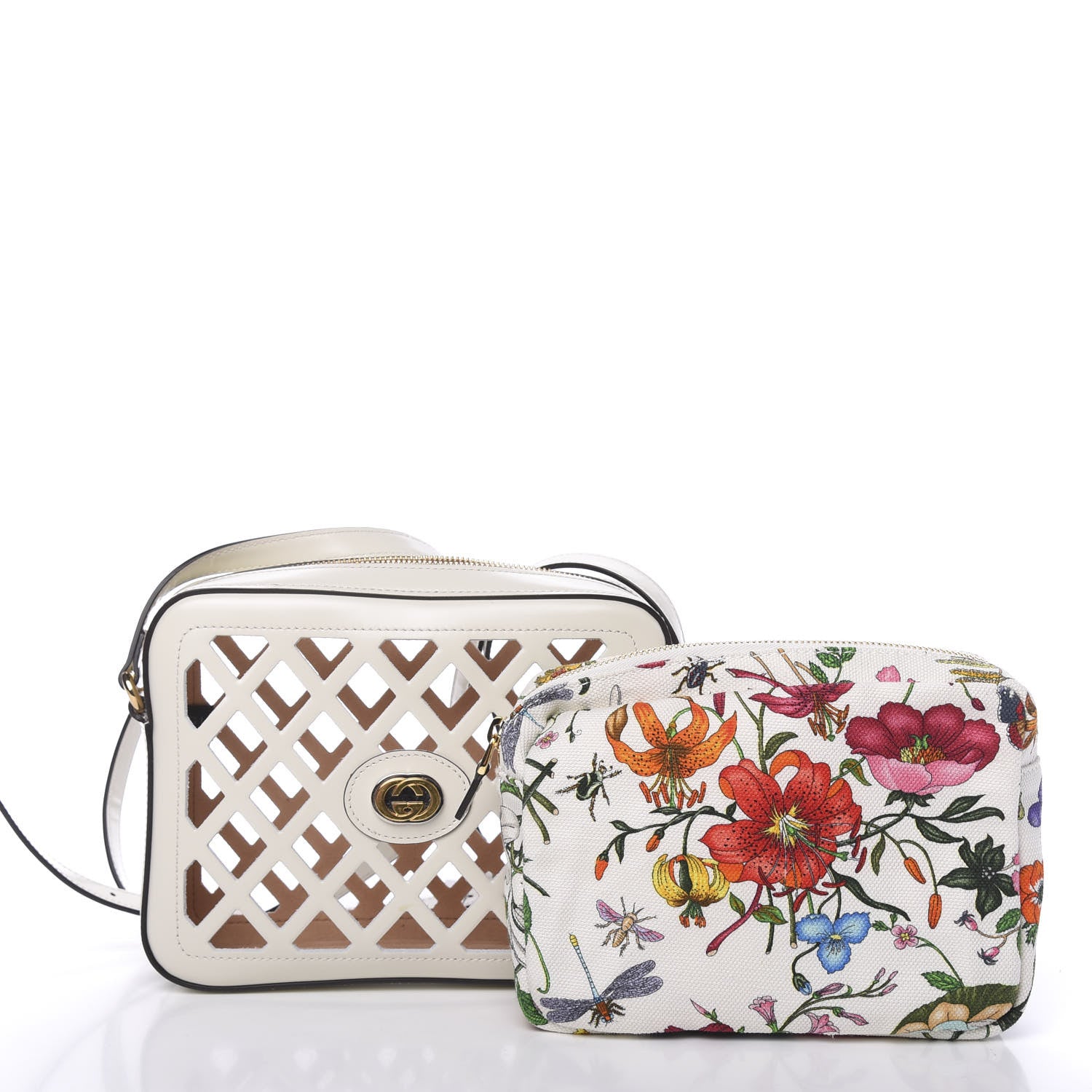 Gucci Canvas Calfskin Cutout Flora Floral Shoulder Bag White Multicolor 3 of 11