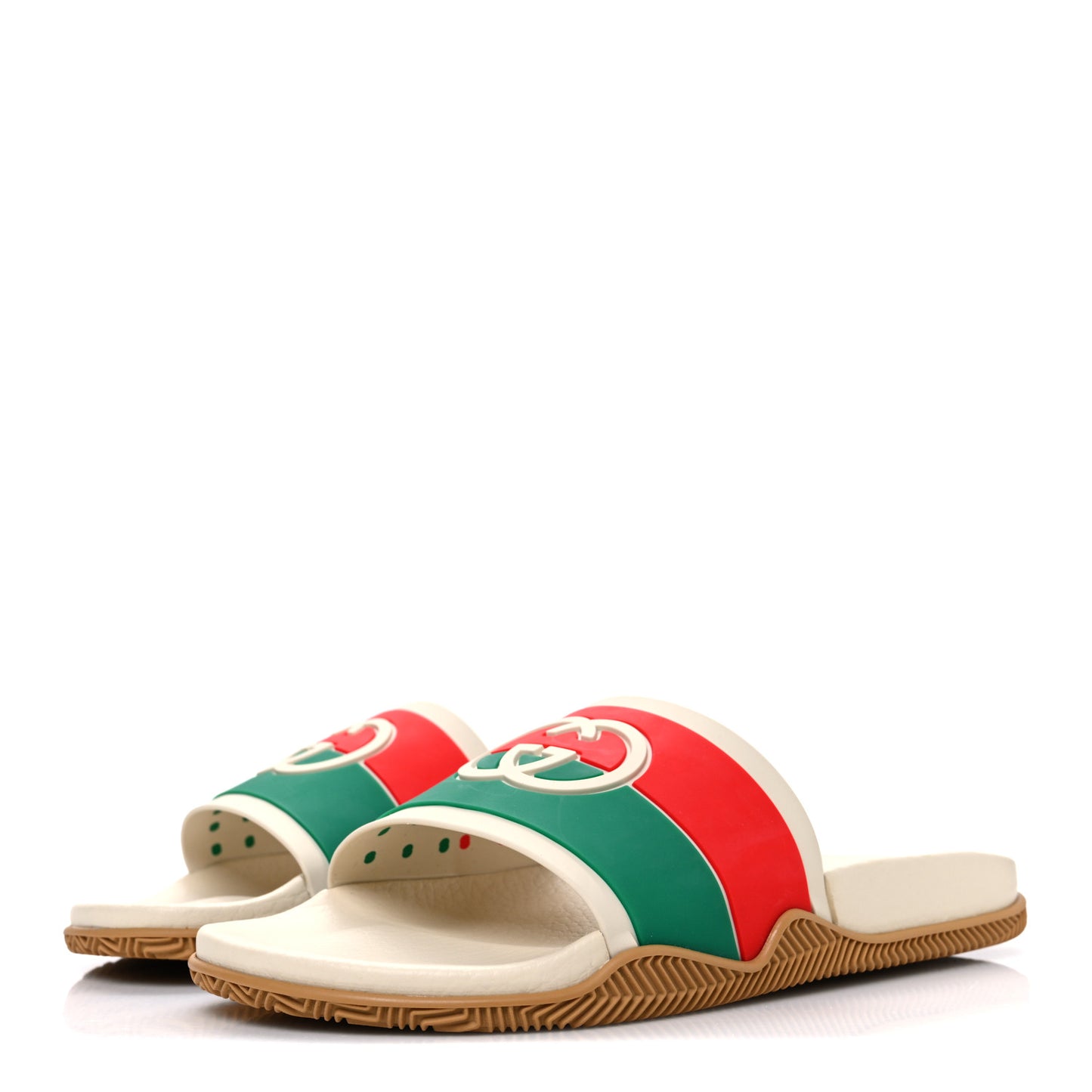 Rubber Web Womens Interlocking G Slide Sandals 39 Mystic White Green Red