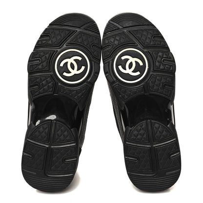 Chanel Mesh Suede Grained Calfskin Womens CC Sneakers 37 Black White 5 of 8