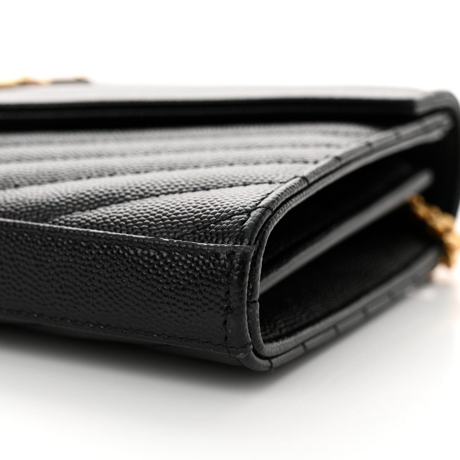 Saint Laurent Grain De Poudre Matelasse Chevron Monogram Chain Wallet Black 9 of 13