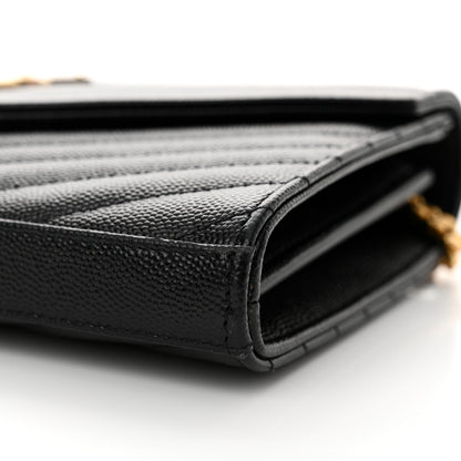 Saint Laurent Grain De Poudre Matelasse Chevron Monogram Chain Wallet Black 9 of 13