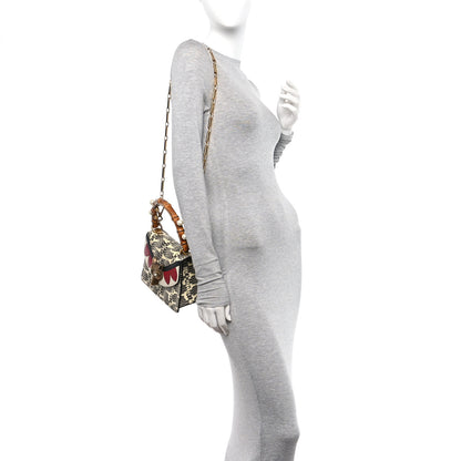 Gucci Snakeskin Pearl Mini Fox Broche Bamboo Top Handle Bag Roccia Hibiscus Red Mystic White 2 of 12