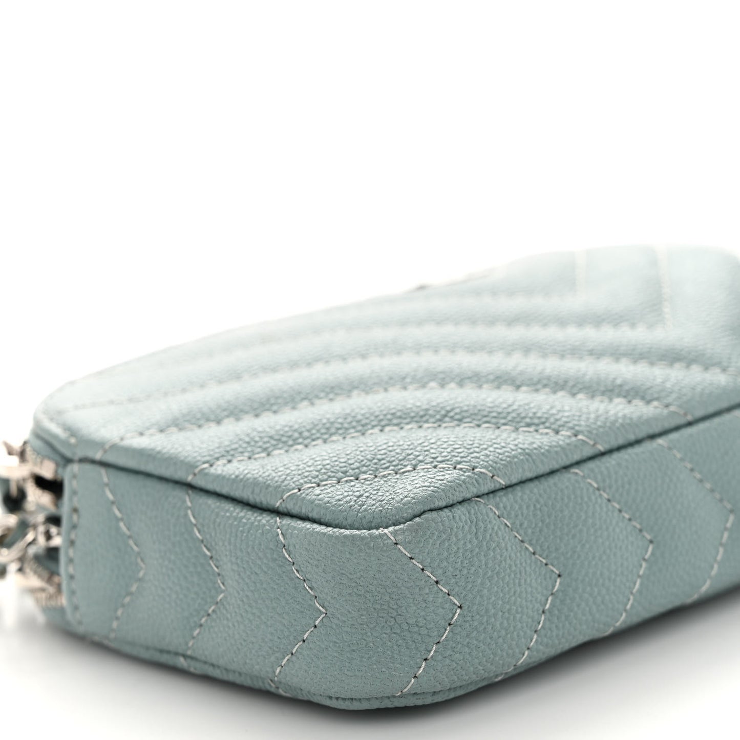 Caviar Chevron Quilted Small Clutch With Chain Light Blue