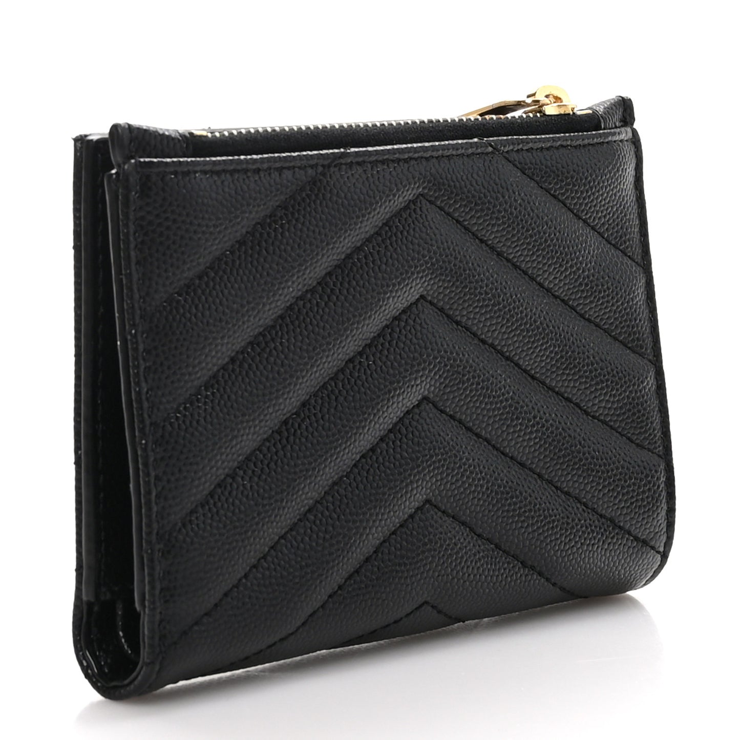 SAINT LAURENT Grain De Poudre Matelasse Chevron Monogram Zipped Two-Part Wallet Black