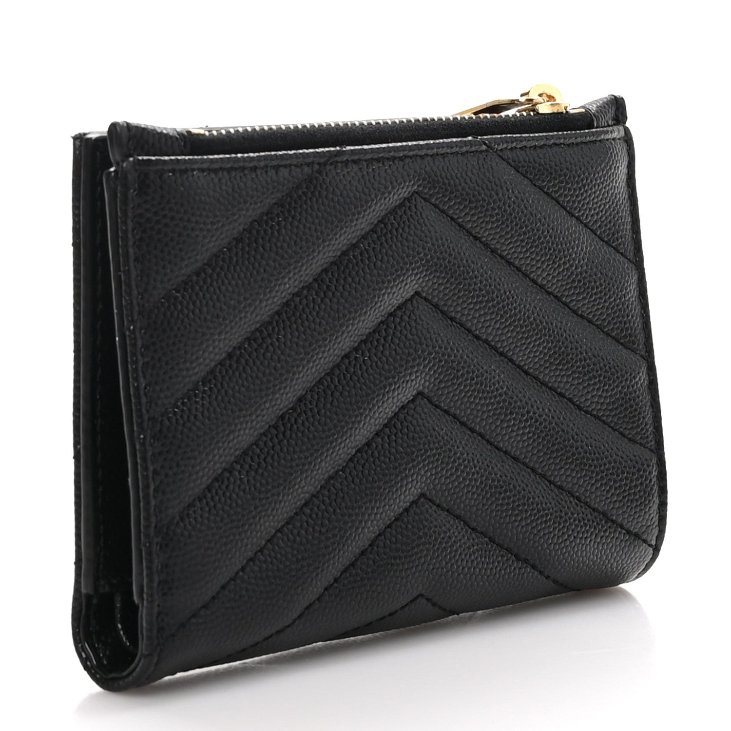 Saint Laurent SAINT LAURENT Grain De Poudre Matelasse Chevron Monogram Zipped Two-Part Wallet Black 3 of 9