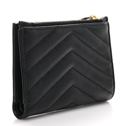 Saint Laurent SAINT LAURENT Grain De Poudre Matelasse Chevron Monogram Zipped Two-Part Wallet Black 3 of 9