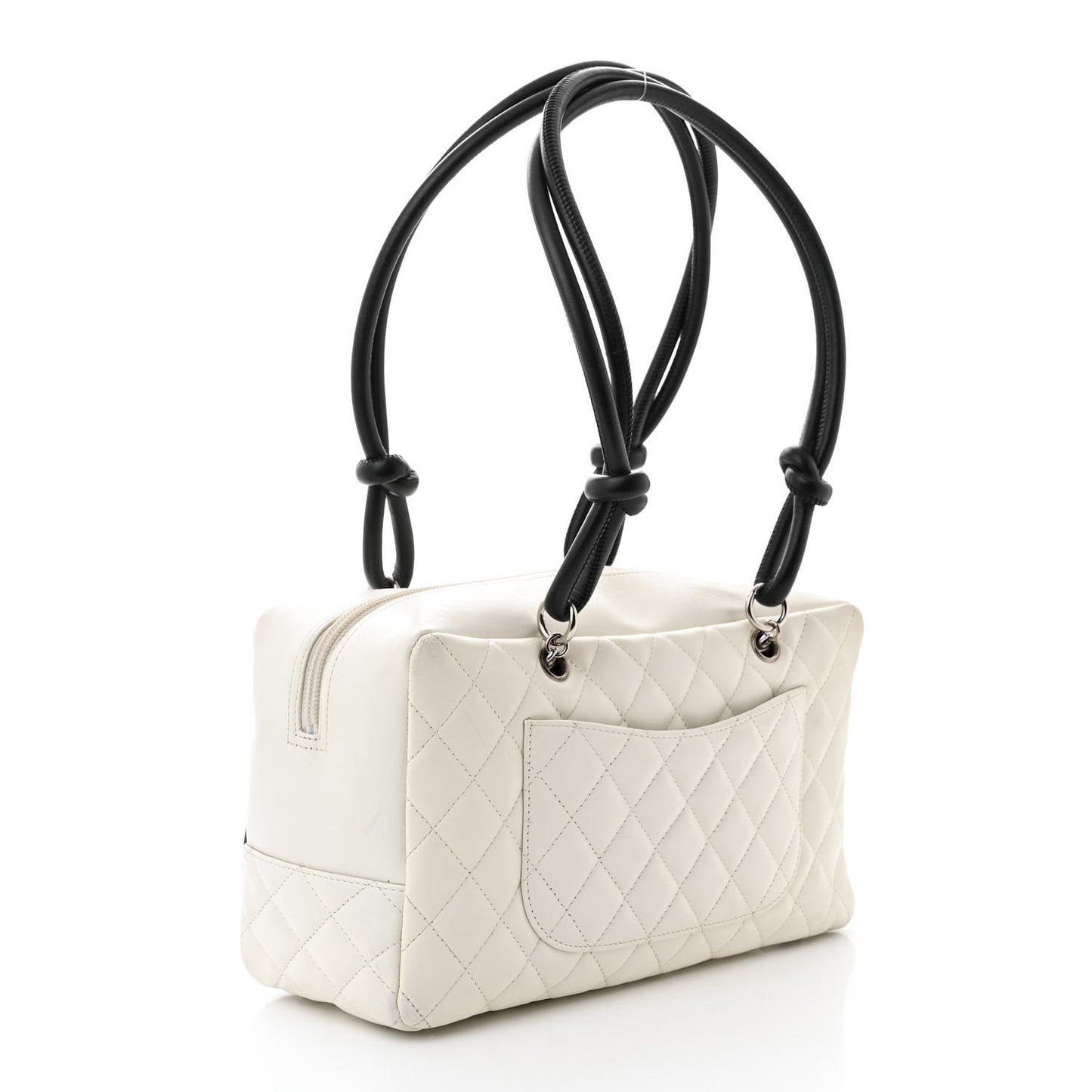 Calfskin Quilted Large Cambon Bowler White Black