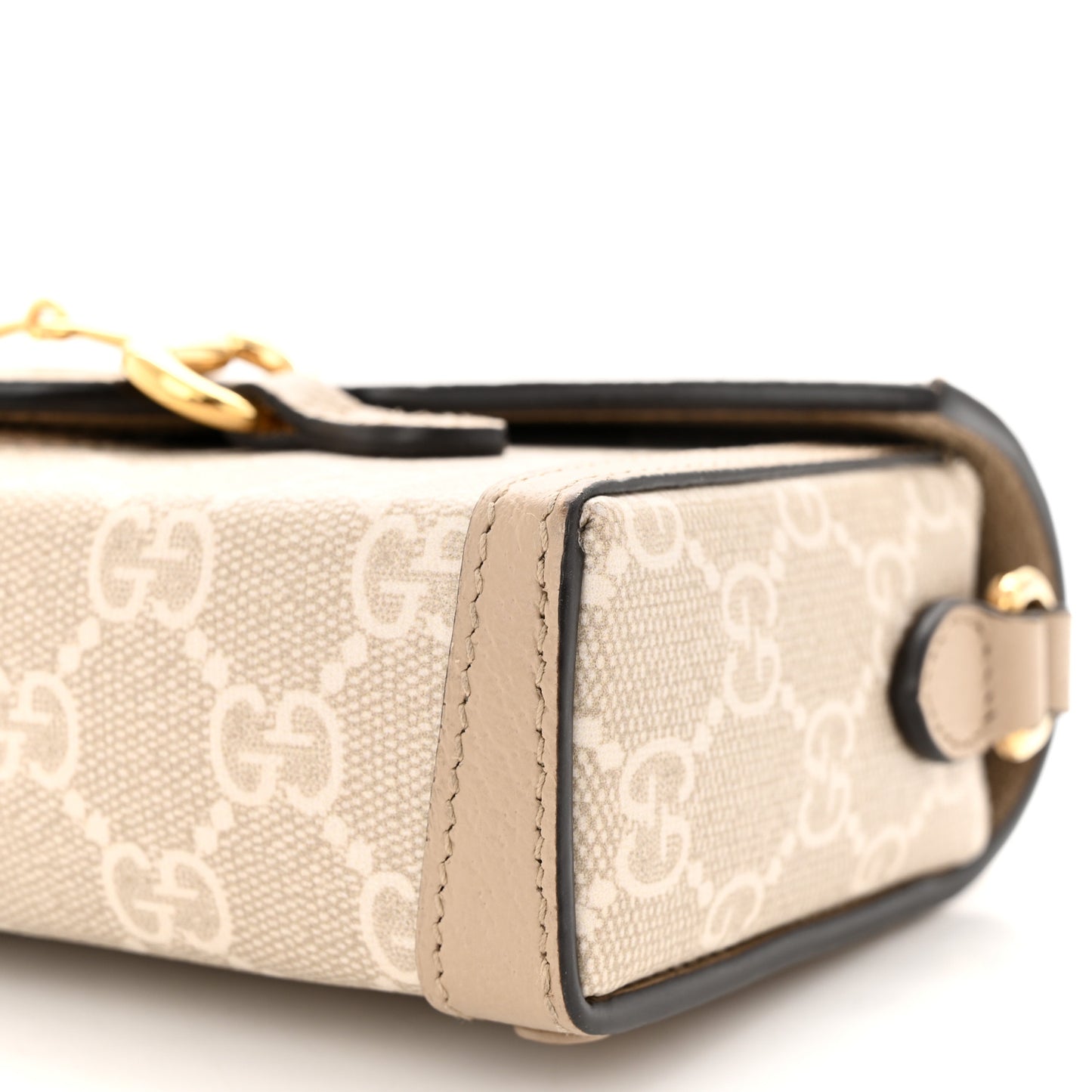 GG Supreme Monogram Textured Dollar Calfskin Mini Horsebit 1955 Shoulder Bag Beige Mystic White Oatmeal