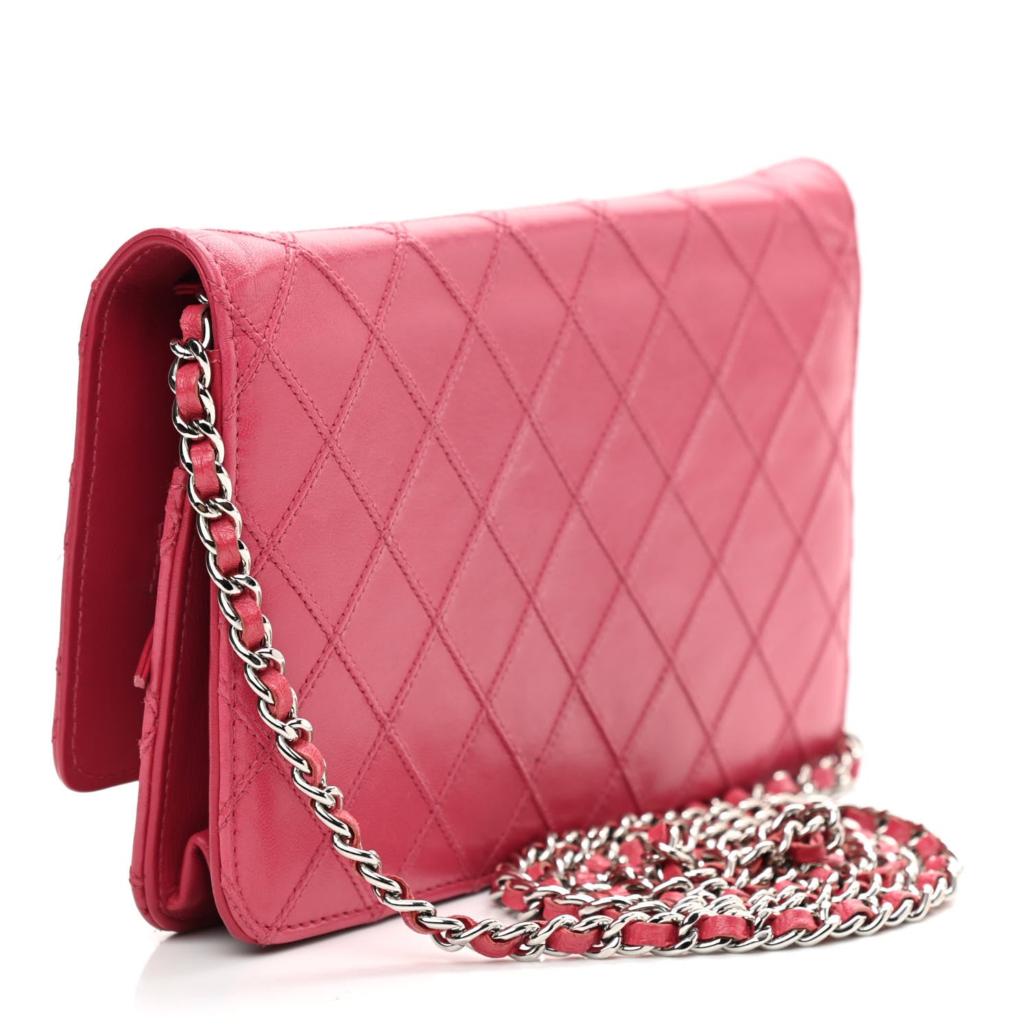 Chanel Lambskin Diamond Stitched Wallet On Chain WOC Pink 3 of 13