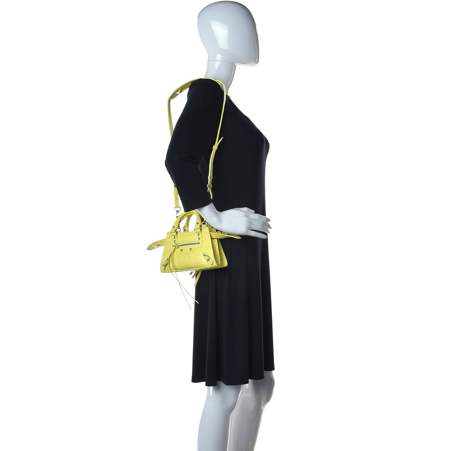 Calfskin Crocodile Embossed Neo Classic Hardware Nano City Crossbody Light Yellow