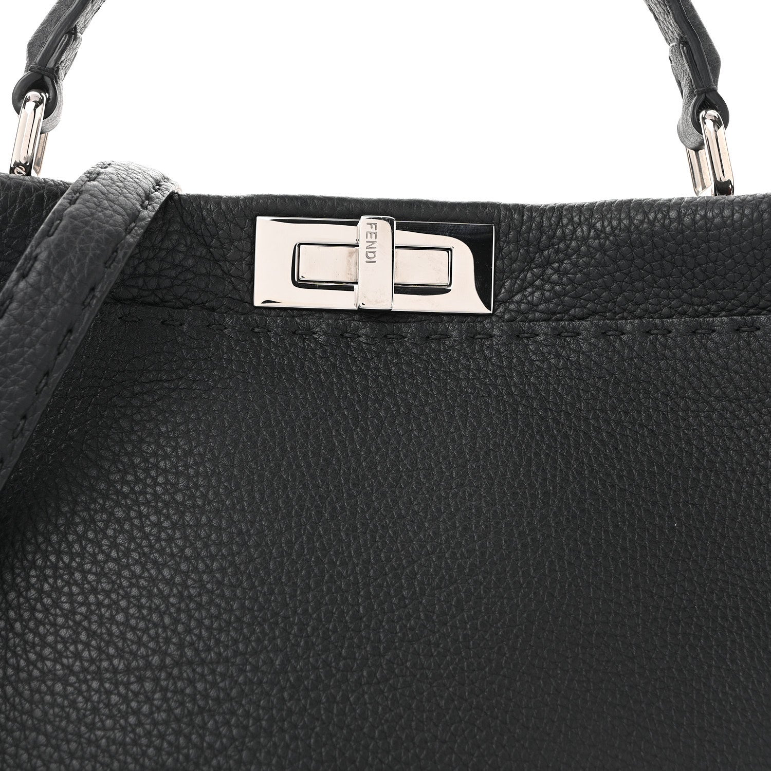 Fendi Cuoio Romano Selleria Bi-Color Large Peekaboo Iconic Satchel Black Mou 7 of 12