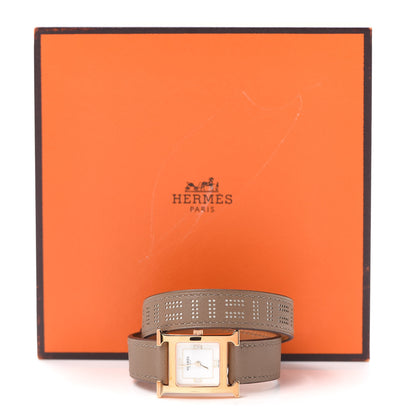 Hermes Stainless Steel Swift 21mm Heure H Hour Perforated Double Tour Quartz Watch Etoupe 5 of 5