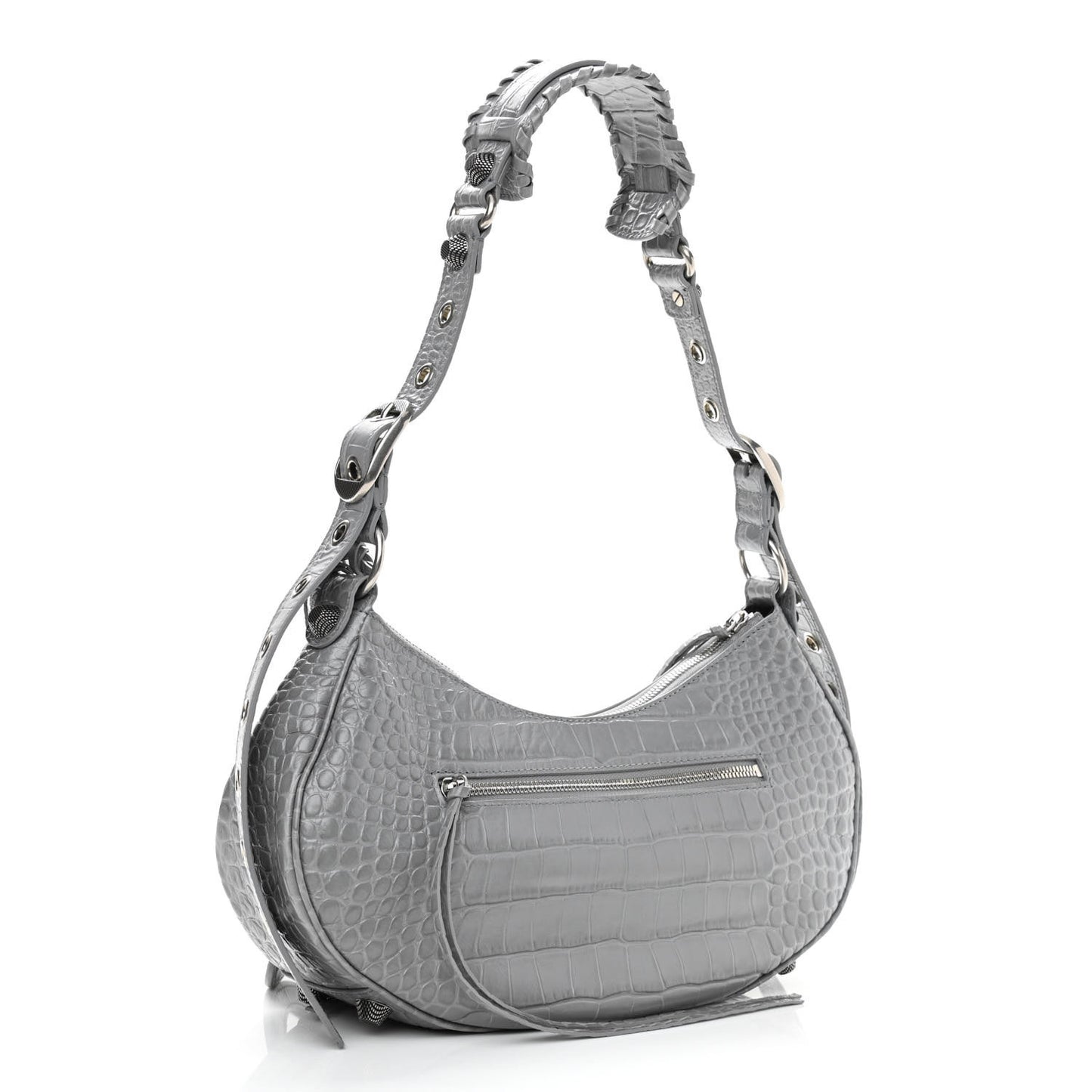 Extra Supple Calfskin Crocodile Embossed Small Le Cagole Shoulder Bag Balenciaga Grey