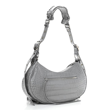 Balenciaga Extra Supple Calfskin Crocodile Embossed Small Le Cagole Shoulder Bag Balenciaga Grey 4 of 11