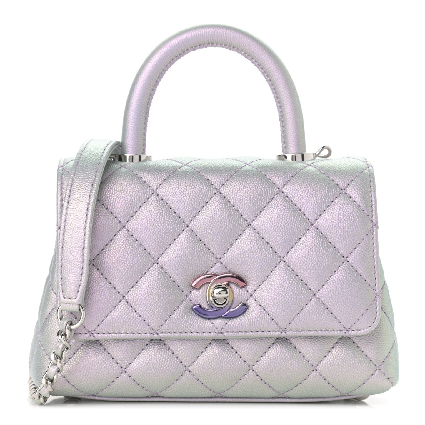 Iridescent Caviar Quilted Extra Mini Coco Handle Flap Purple