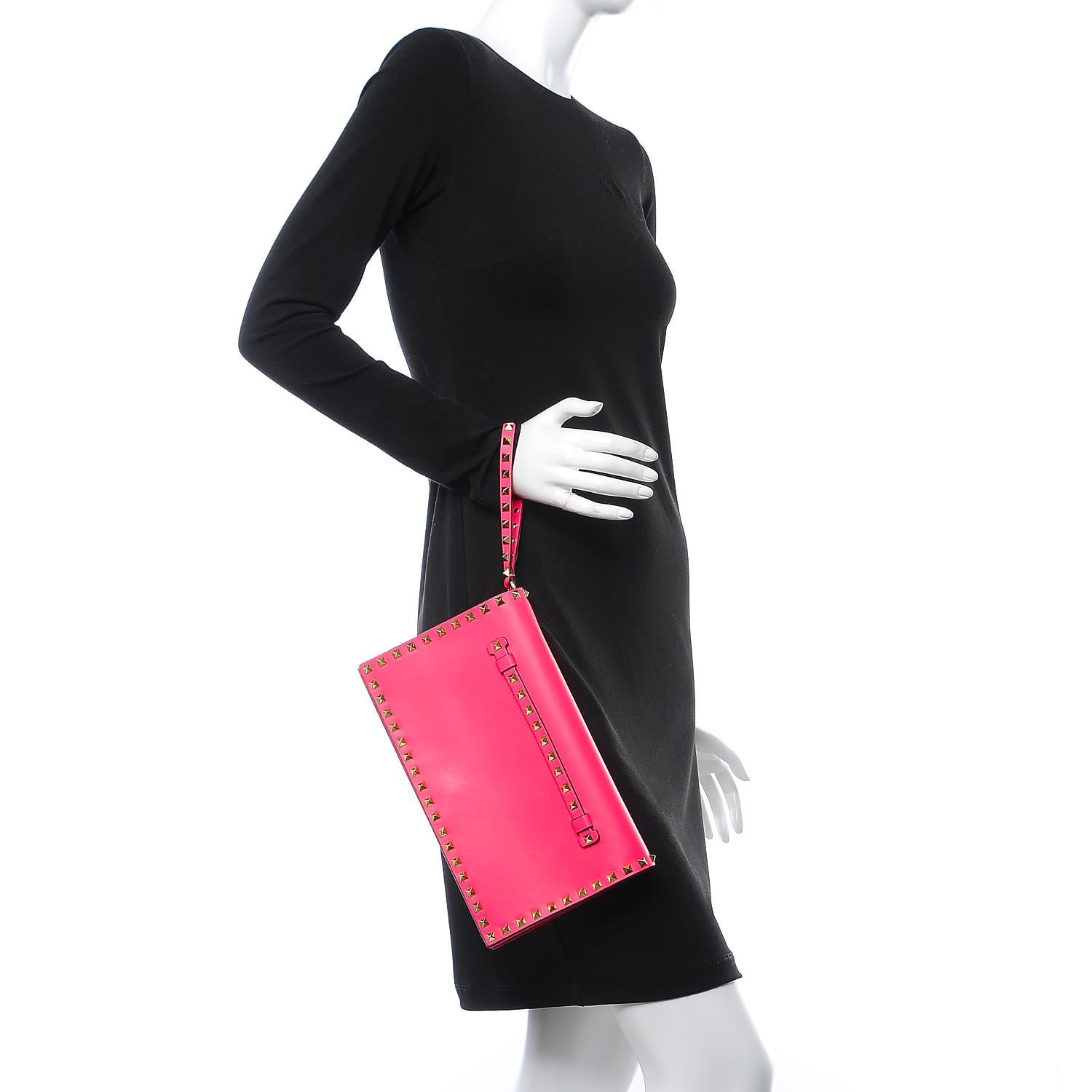 Valentino Garavani Nappa Rockstud Wristlet Clutch Fuxia Fluo 2 of 8