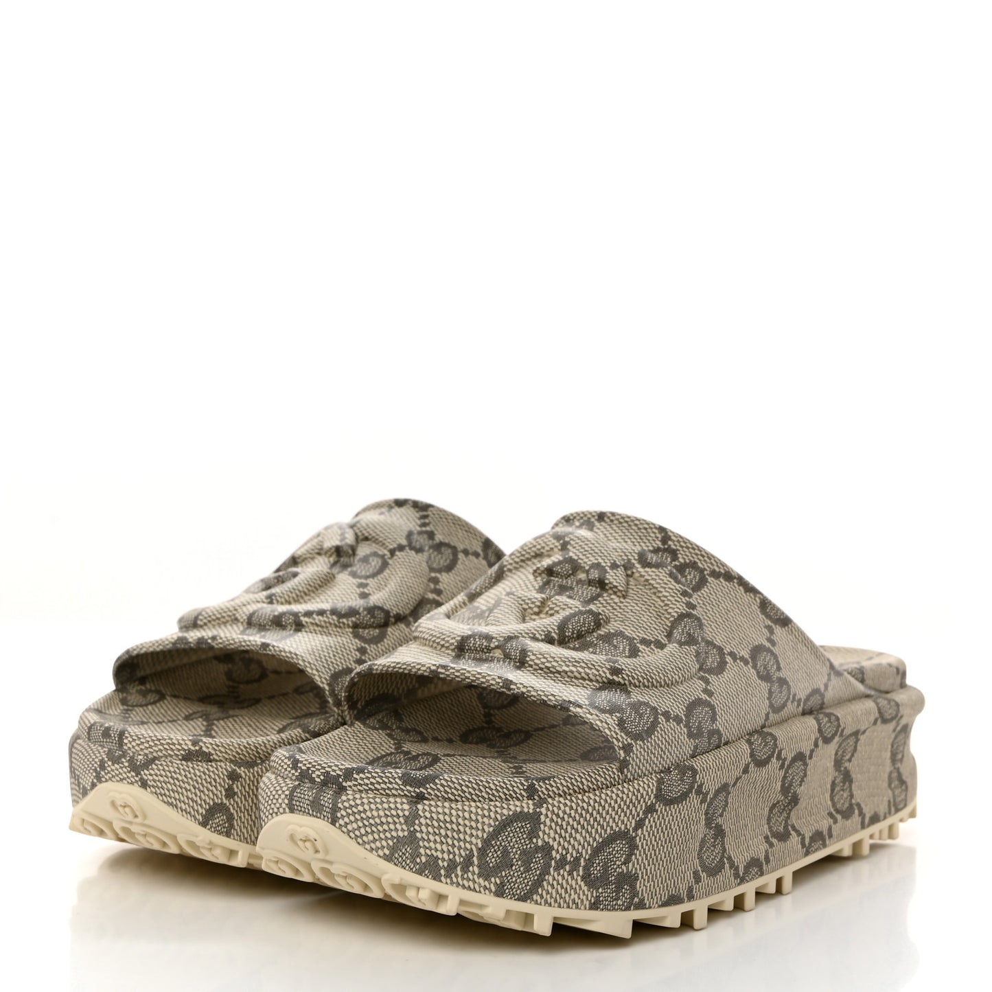 Cubic Rubber GG Monogram Womens Interlocking G Platform 42mm Slide Sandals 39 Beige Ebony