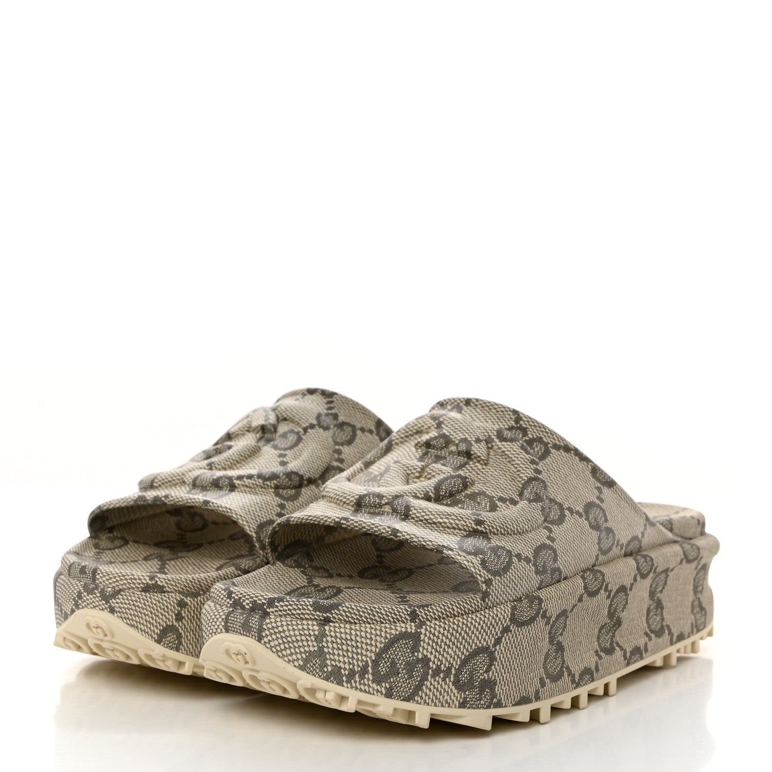 Gucci Cubic Rubber GG Monogram Womens Interlocking G Platform 42mm Slide Sandals 39 Beige Ebony 3 of 7