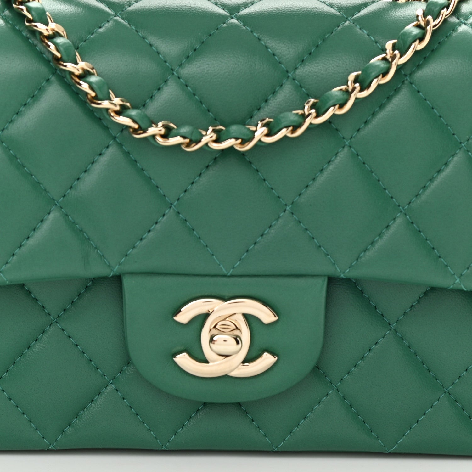 Chanel Lambskin Quilted Mini Top Handle Rectangular Flap Green 8 of 11