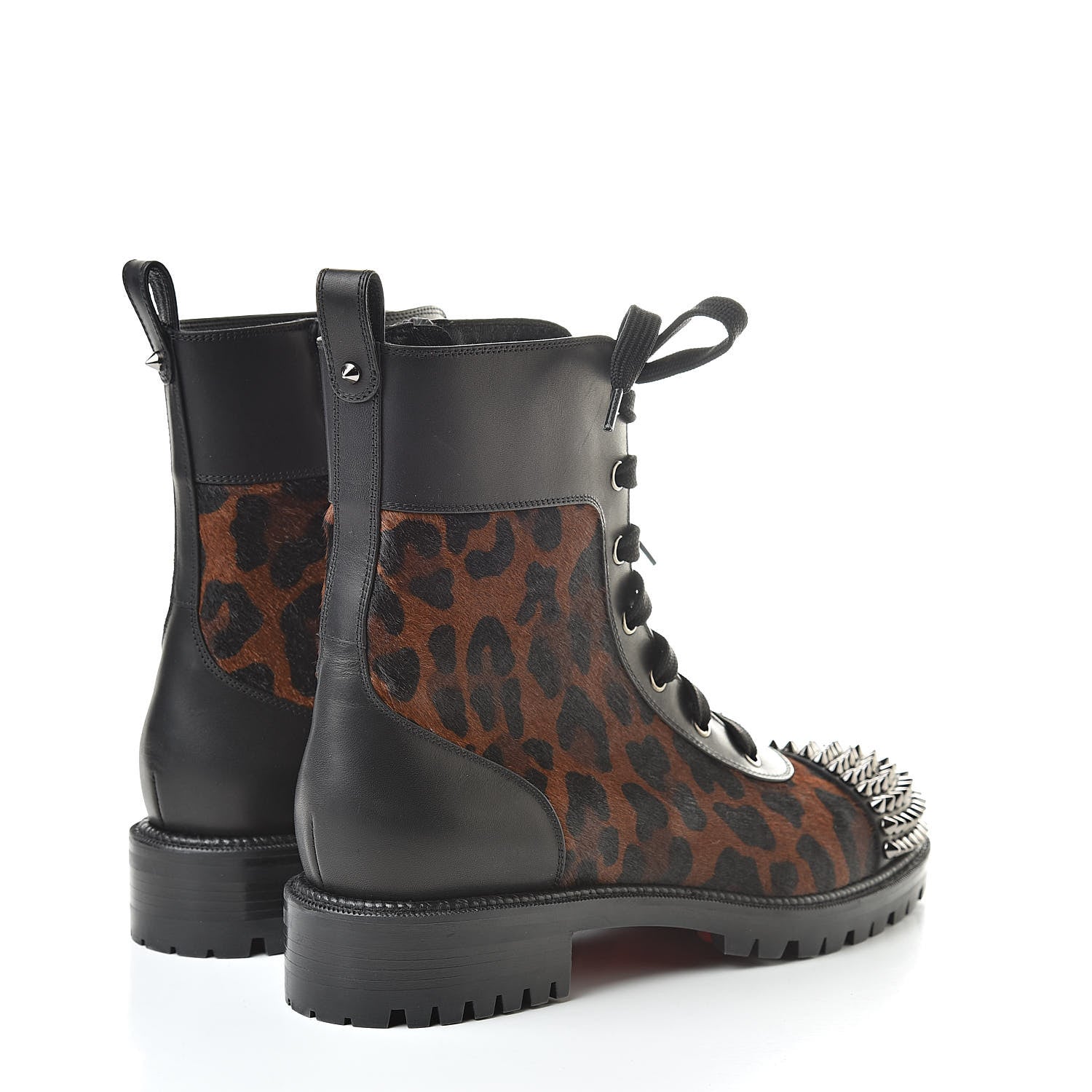 Christian Louboutin Calfskin Pony Fox Spikes TS Croc Flat Boots 38 Black Roux 4 of 8