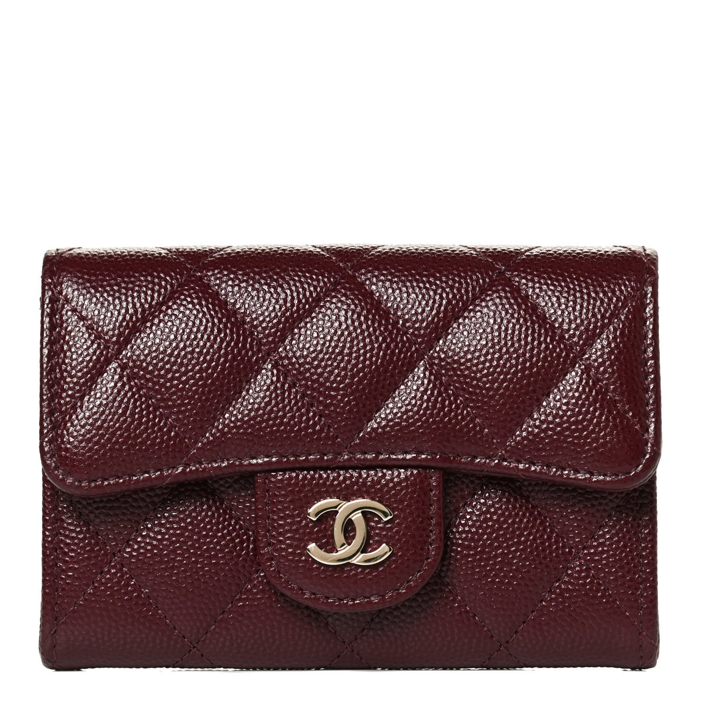 Caviar Quilted Flap Card Holder Wallet Burgundy