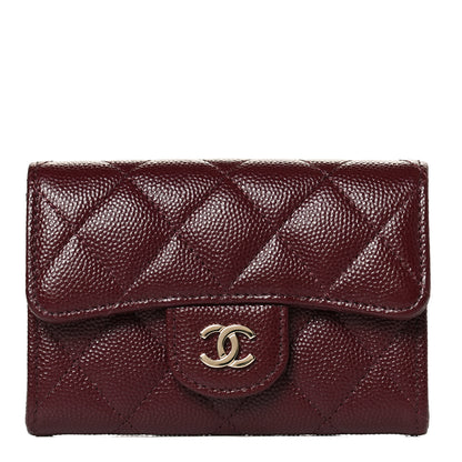Chanel Caviar Quilted Flap Card Holder Wallet Burgundy 1 of 10