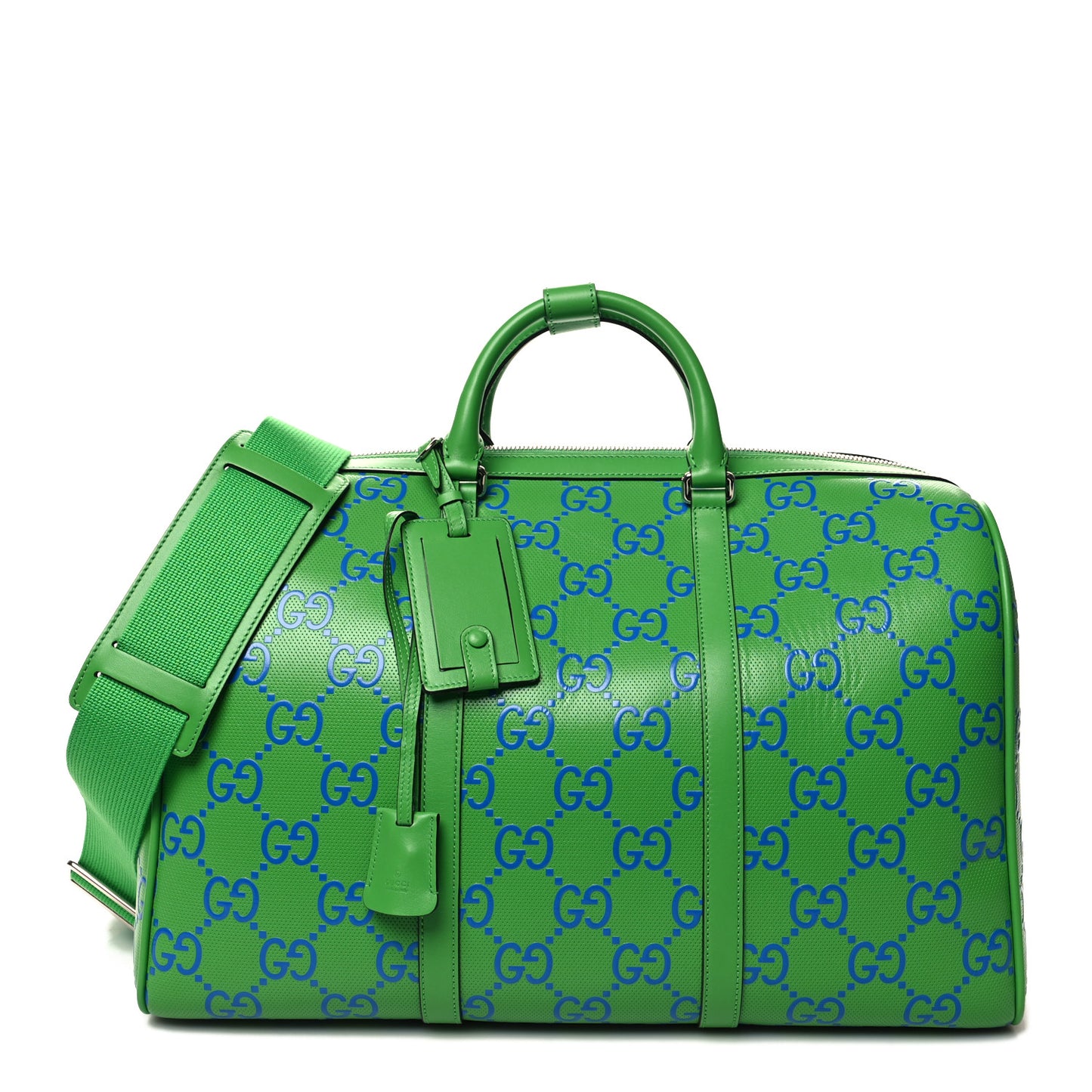 Calfskin GG Tennis Embossed Large Duffle Bag Joy Green Joy Blue