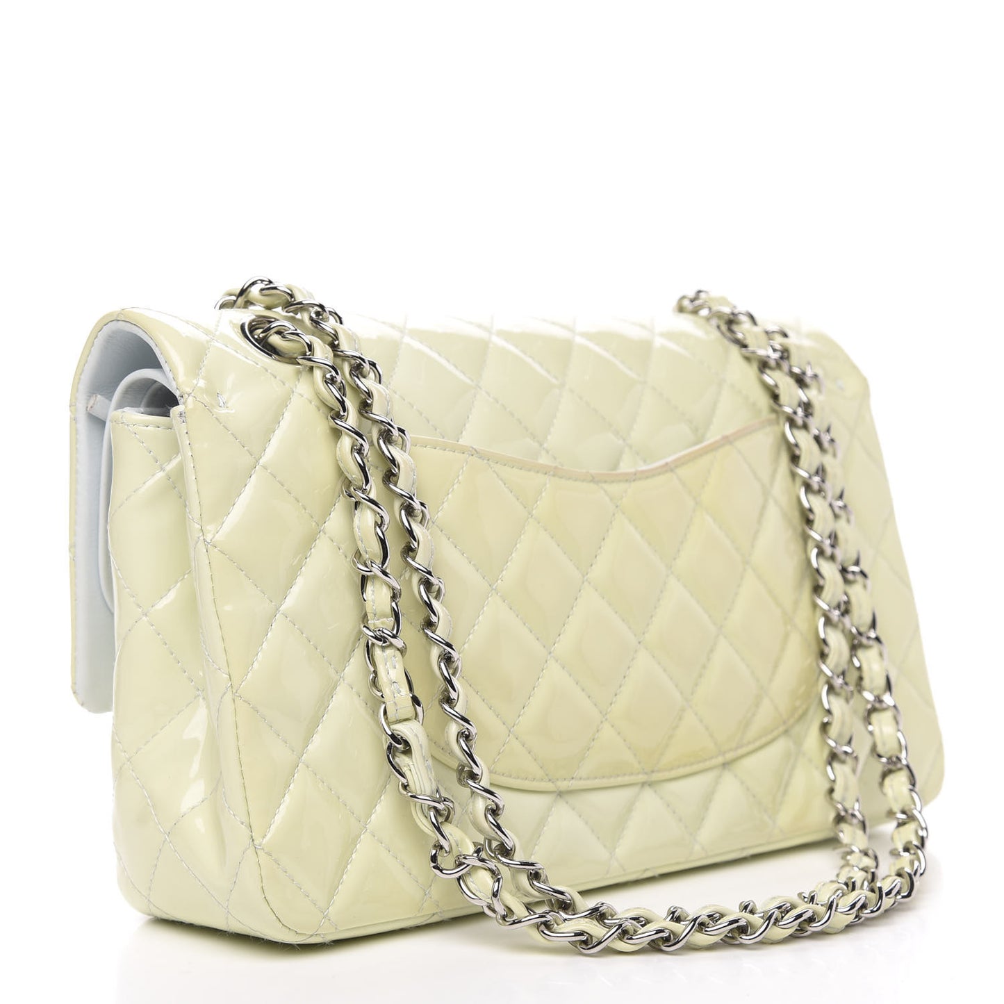 Patent Quilted Medium Double Flap Dark White