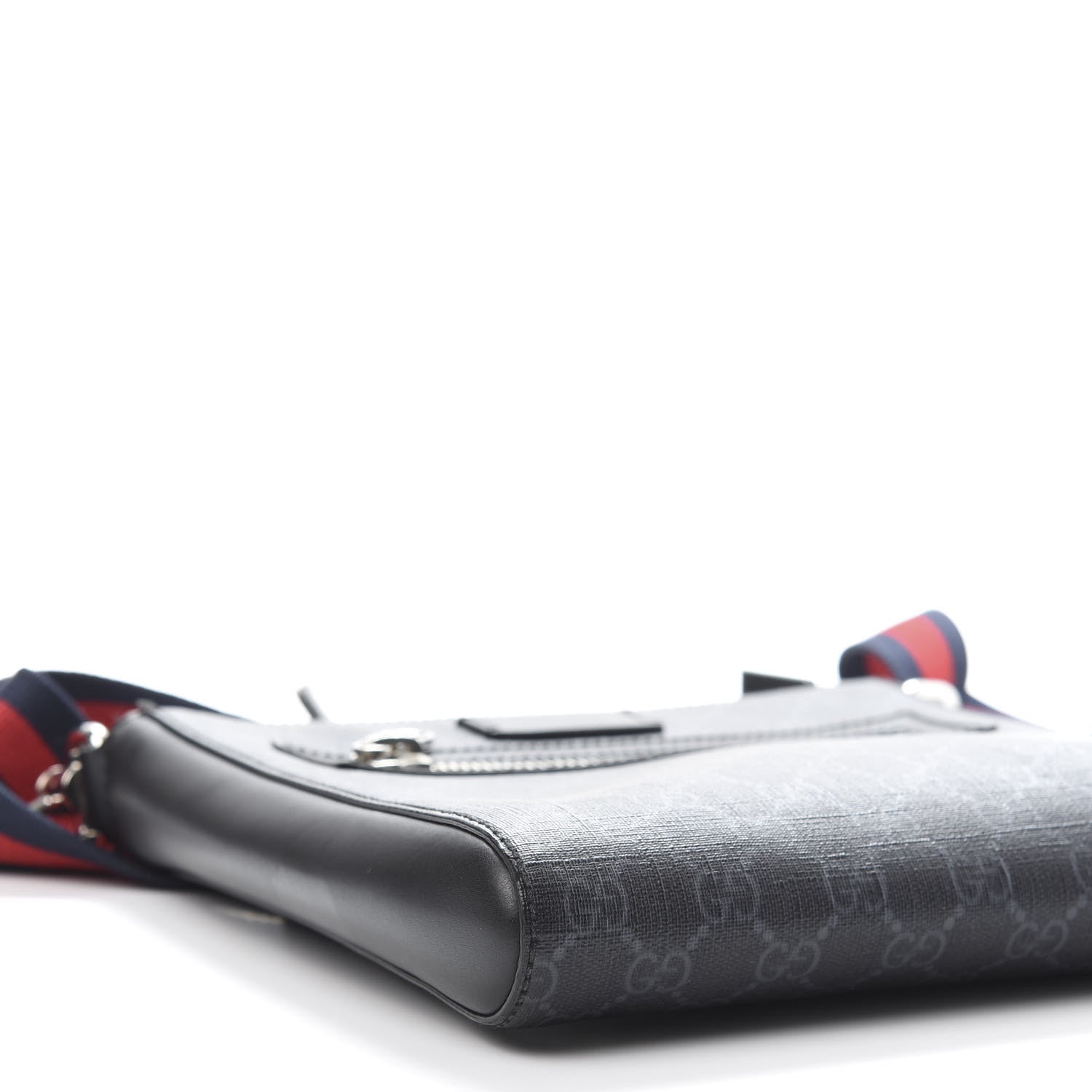 Gucci GG Supreme Monogram Web Small Flat Messenger Bag Black Grey 6 of 11
