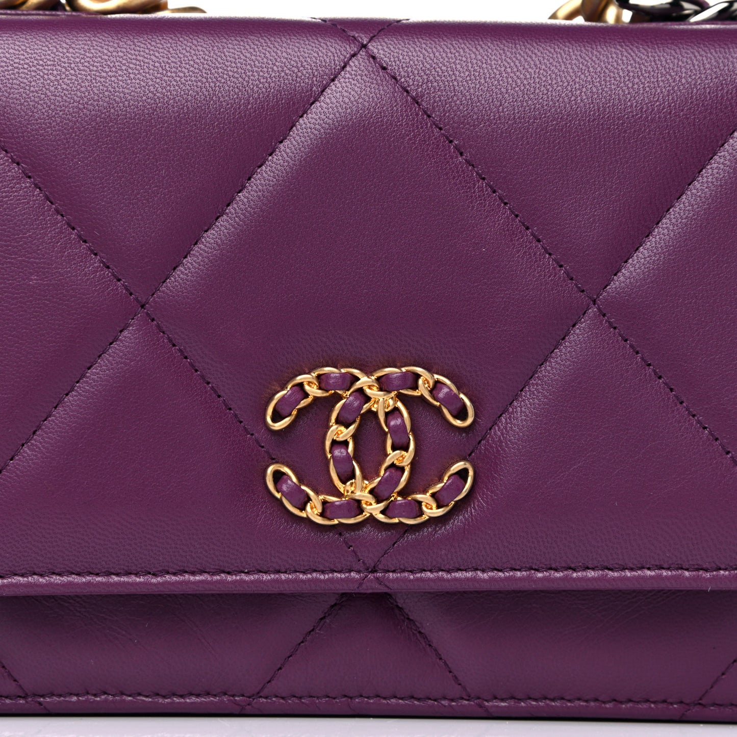 Lambskin Quilted Chanel 19 Wallet On Chain WOC Purple