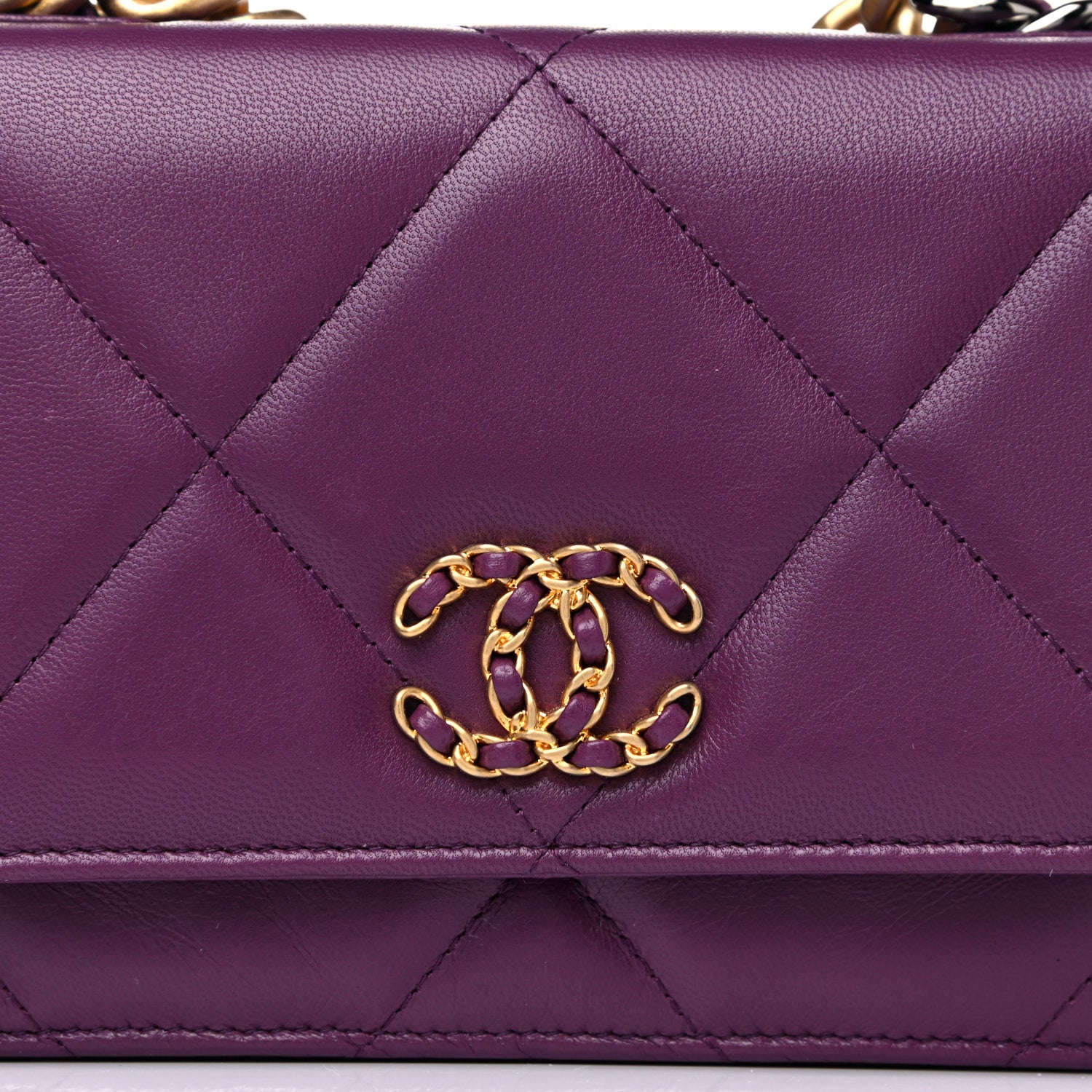Chanel Lambskin Quilted Chanel 19 Wallet On Chain WOC Purple 10 of 14