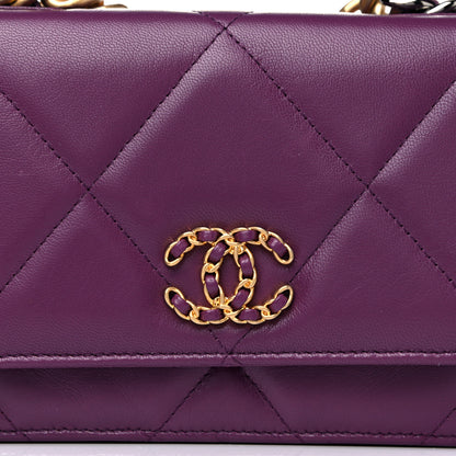 Chanel Lambskin Quilted Chanel 19 Wallet On Chain WOC Purple 10 of 14
