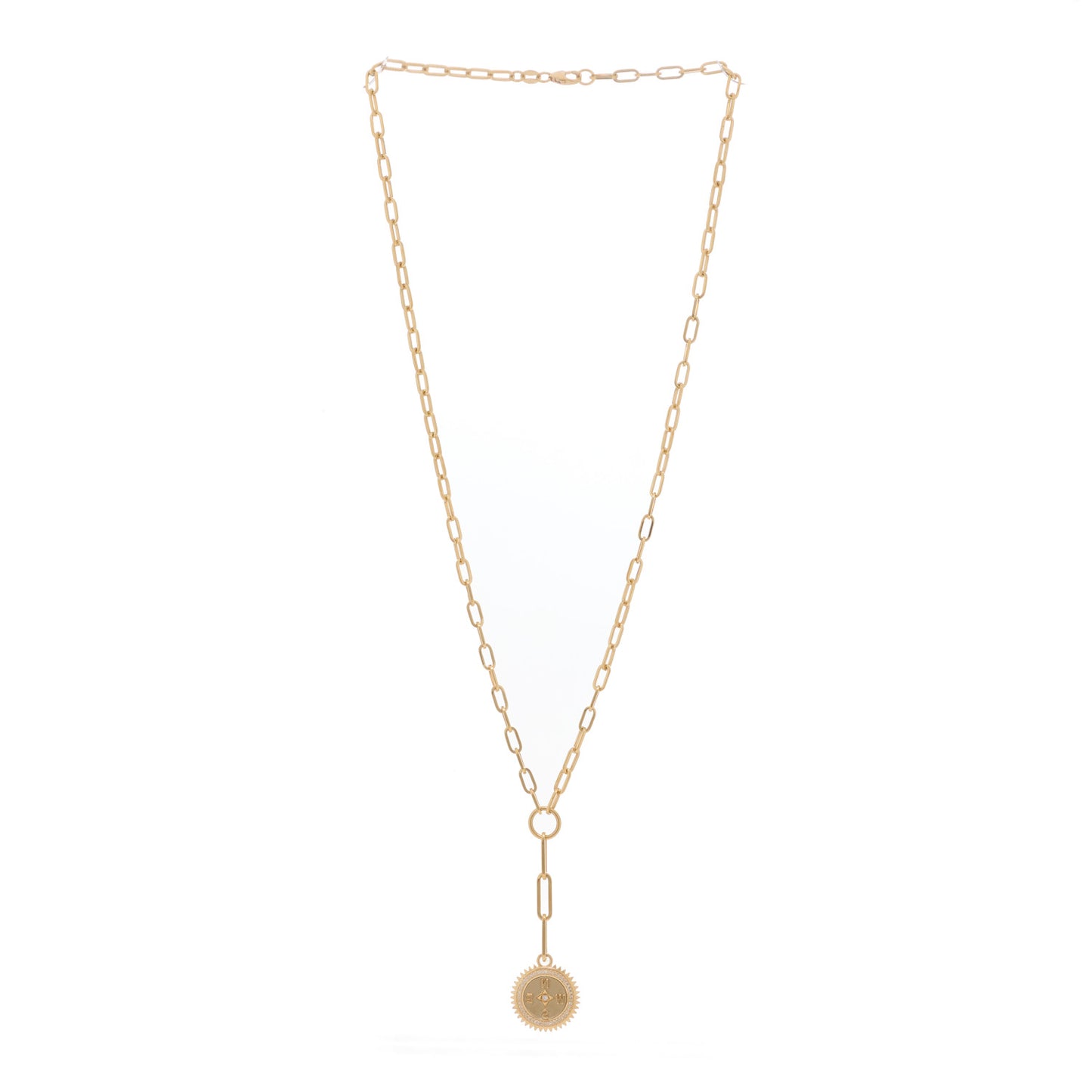 18K Yellow Gold Diamond Internal Compass Refined Clip Extension Chain Necklace