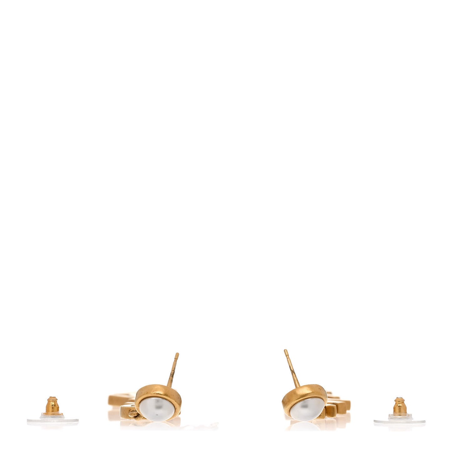 Crystal Pearl Logo Drop Earrings Gold