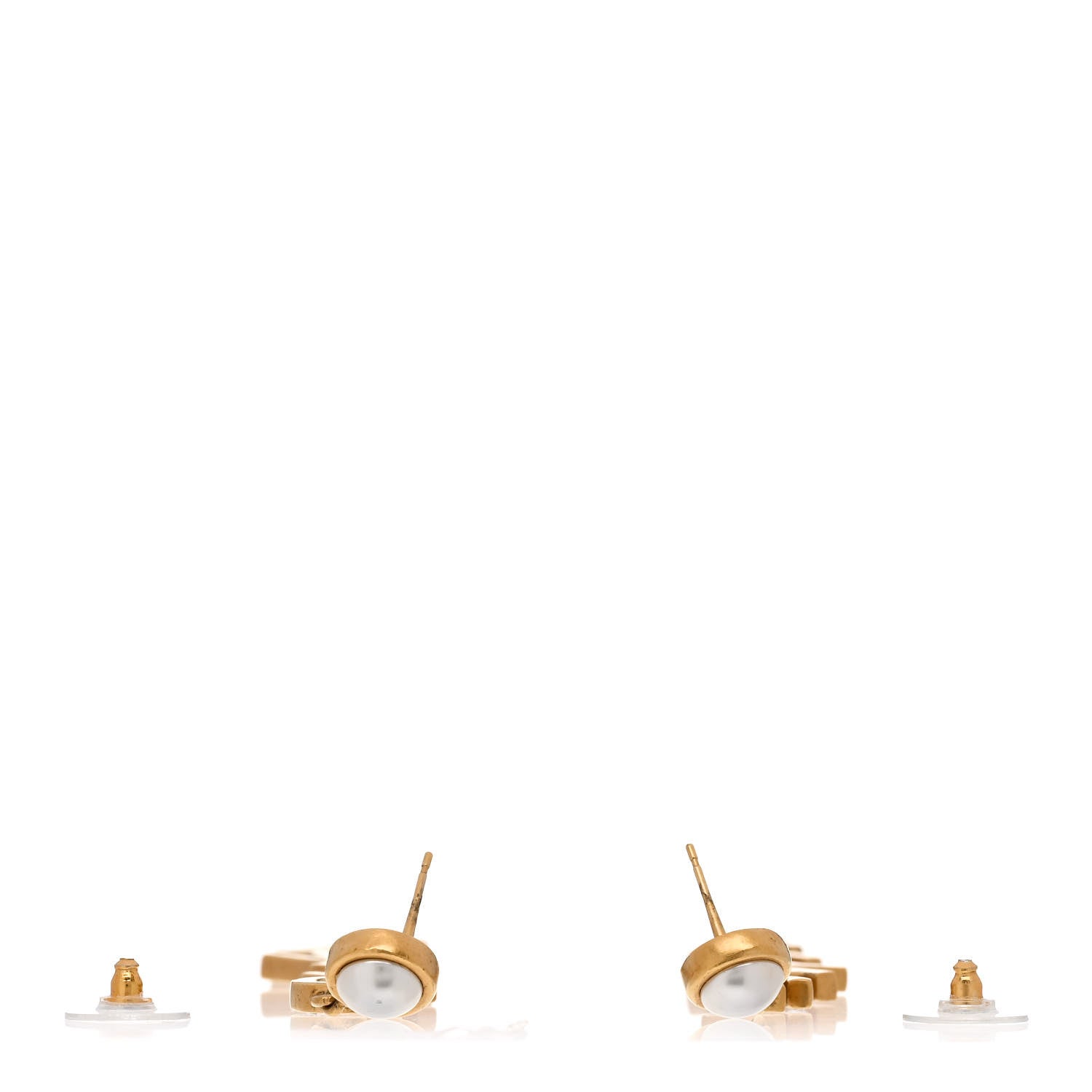 Chanel Crystal Pearl Logo Drop Earrings Gold 3 of 5