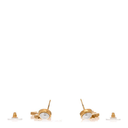 Chanel Crystal Pearl Logo Drop Earrings Gold 3 of 5