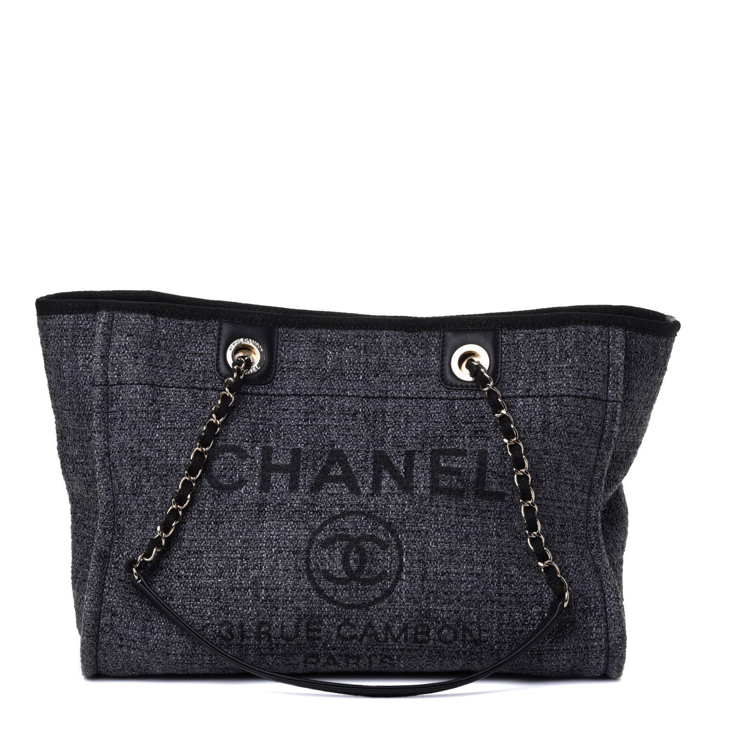 Woven Straw Raffia Small Deauville Tote Charcoal