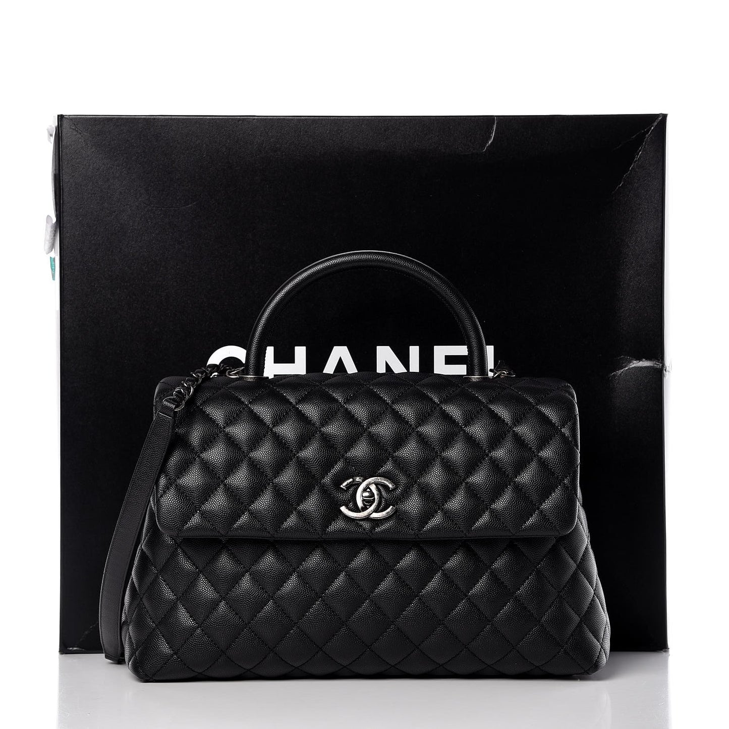 Caviar Quilted Medium Coco Handle Flap Black