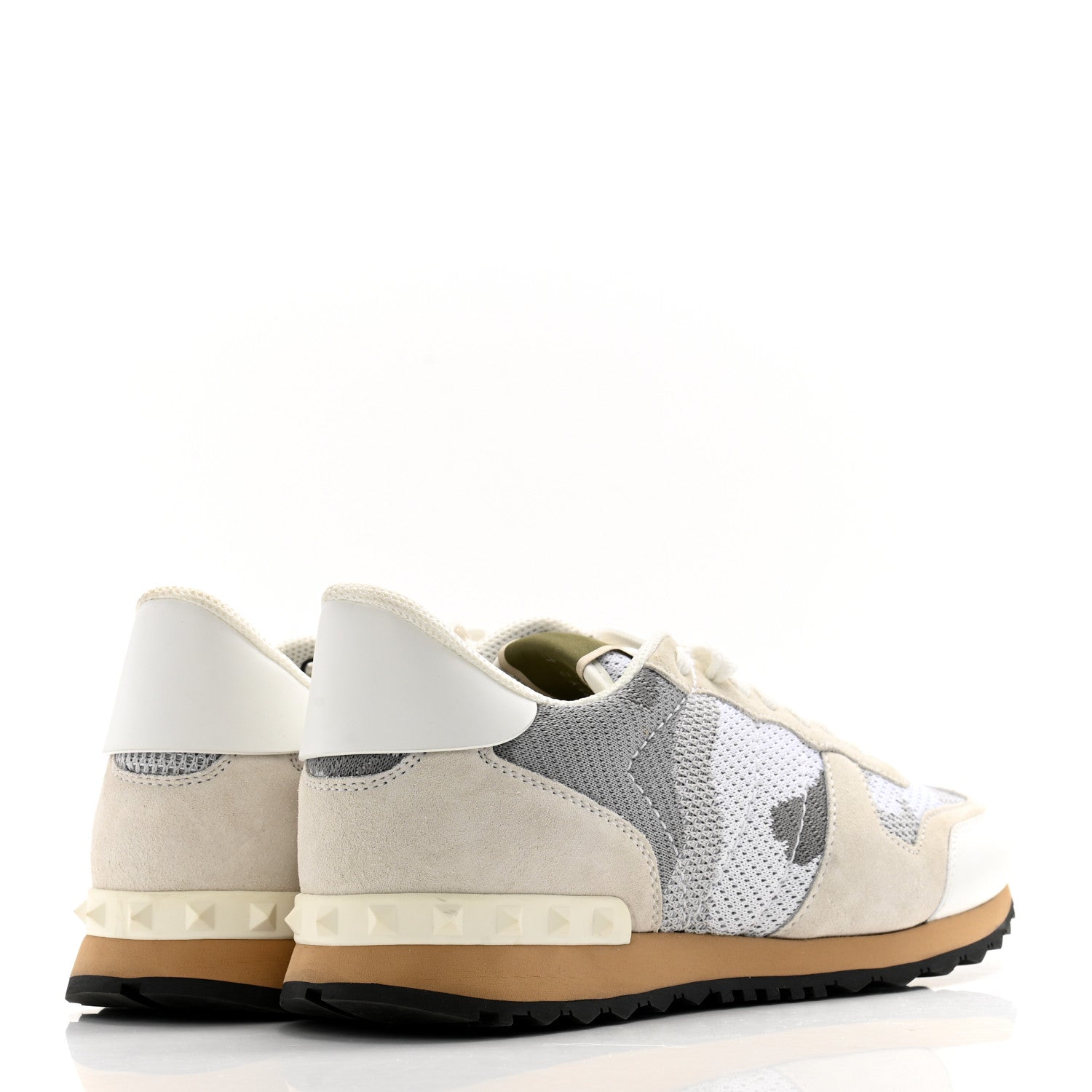 Valentino Garavani Mesh Suede Camouflage Mens Rockrunner Sneakers 42 White Grey 4 of 13