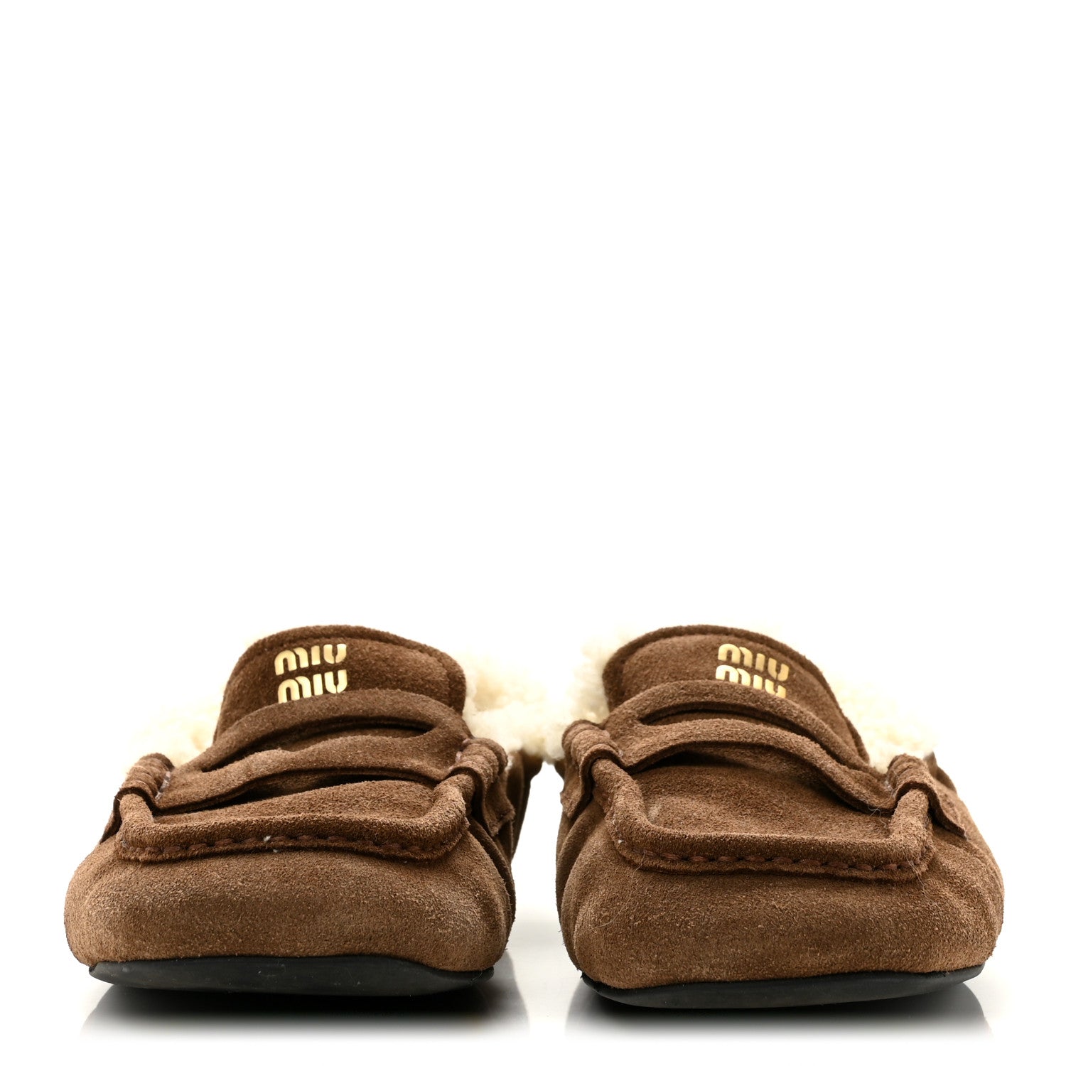 Miu Miu Suede Shearling Ruches Loafers 37 Dark Brown 4 of 9