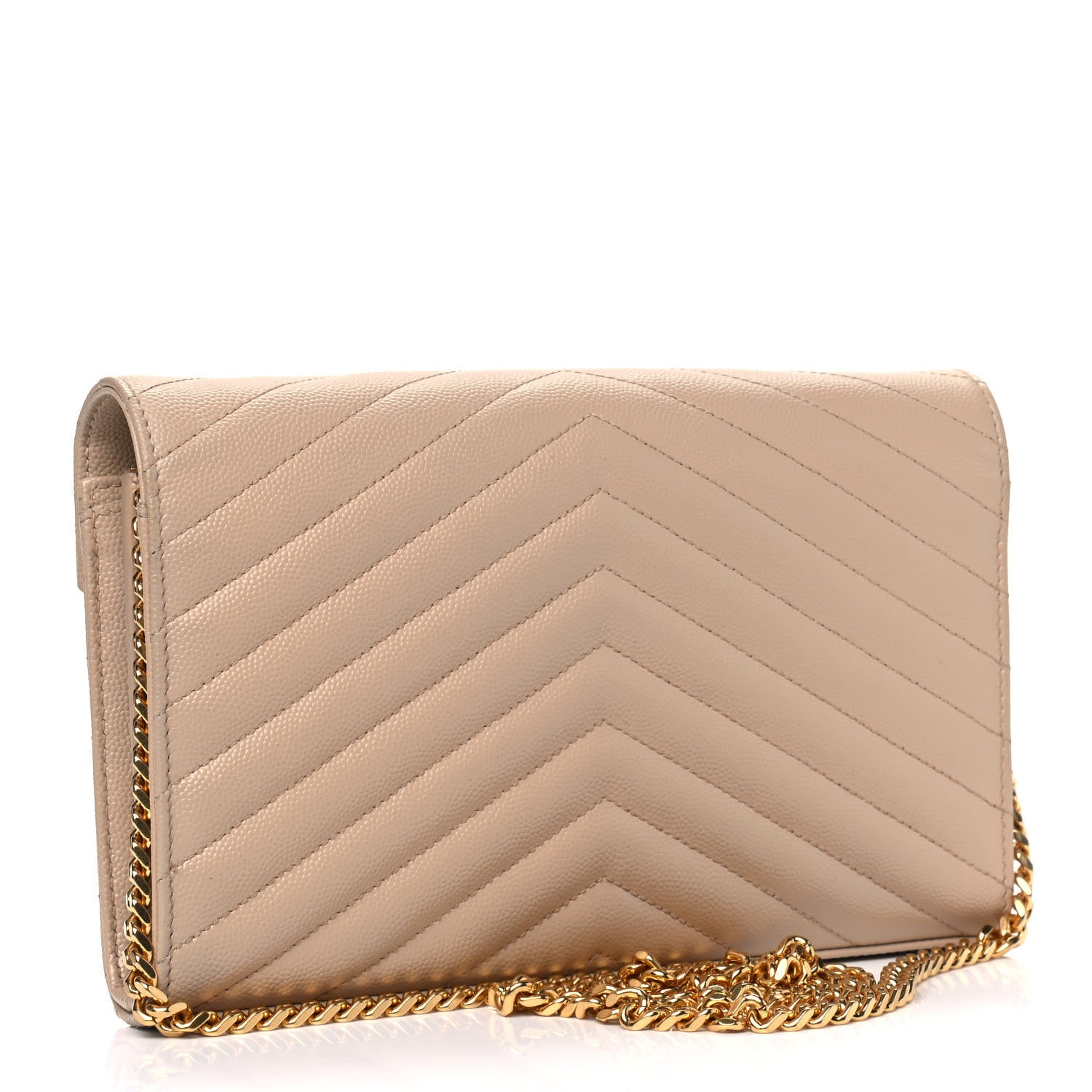 Saint Laurent Grain De Poudre Matelasse Chevron Monogram Chain Wallet Nude Powder 2 of 4