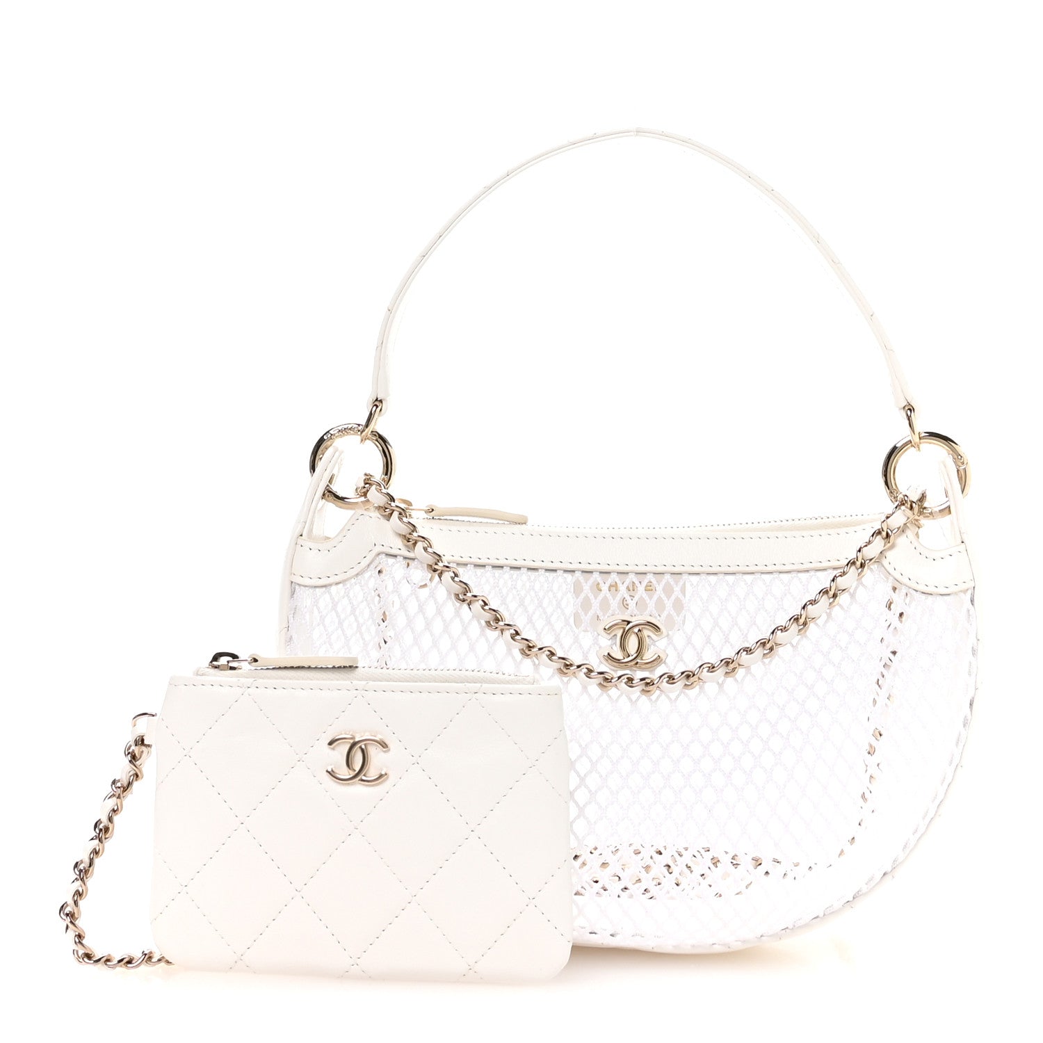 Chanel Mesh Shiny Lambskin Chain Hobo White 3 of 11