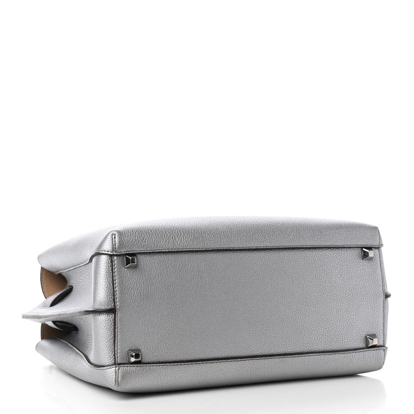 Metallic Grained Calfskin Medium Milla Tote Spike Silver