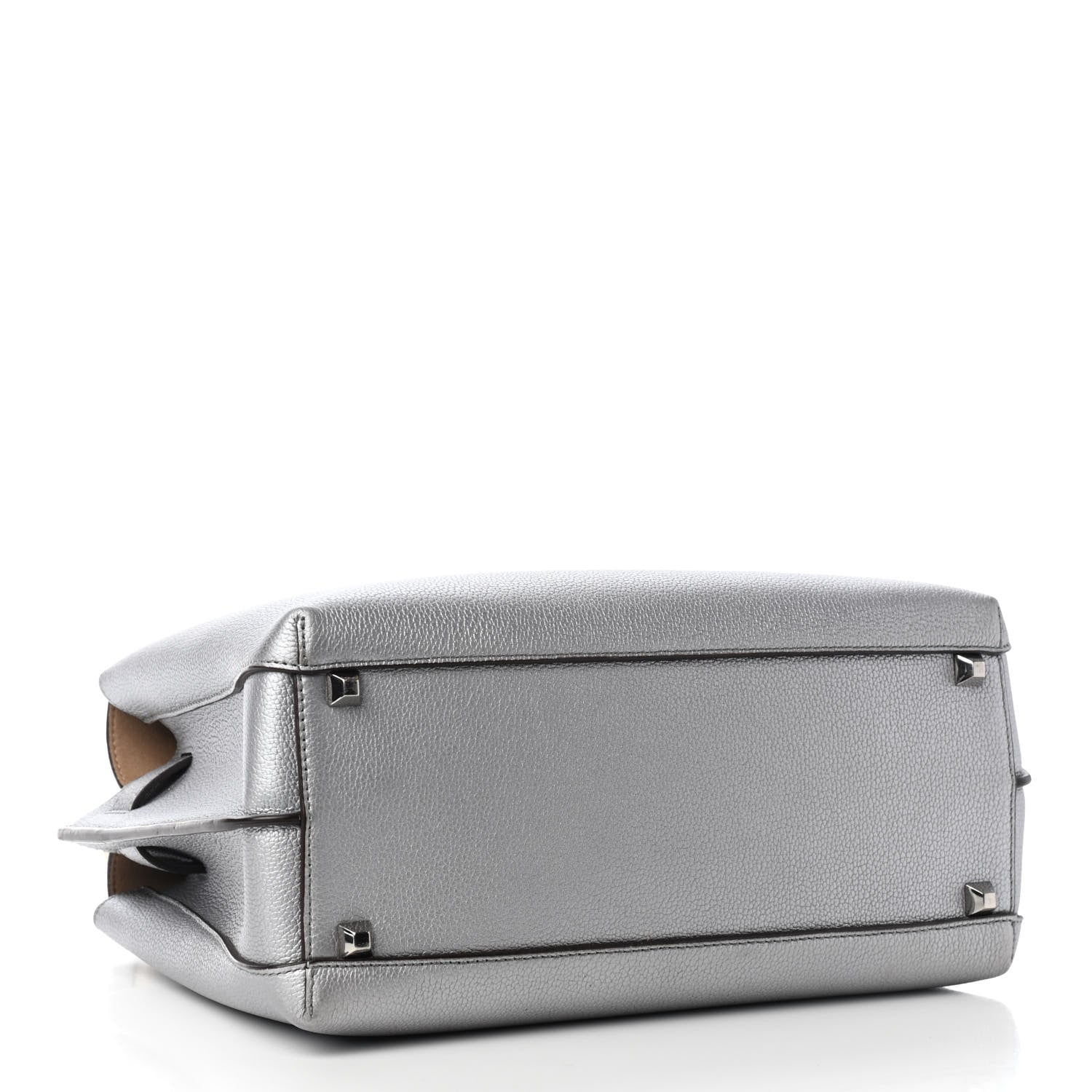 MCM Metallic Grained Calfskin Medium Milla Tote Spike Silver 4 of 9