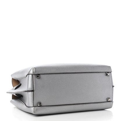 MCM Metallic Grained Calfskin Medium Milla Tote Spike Silver 4 of 9
