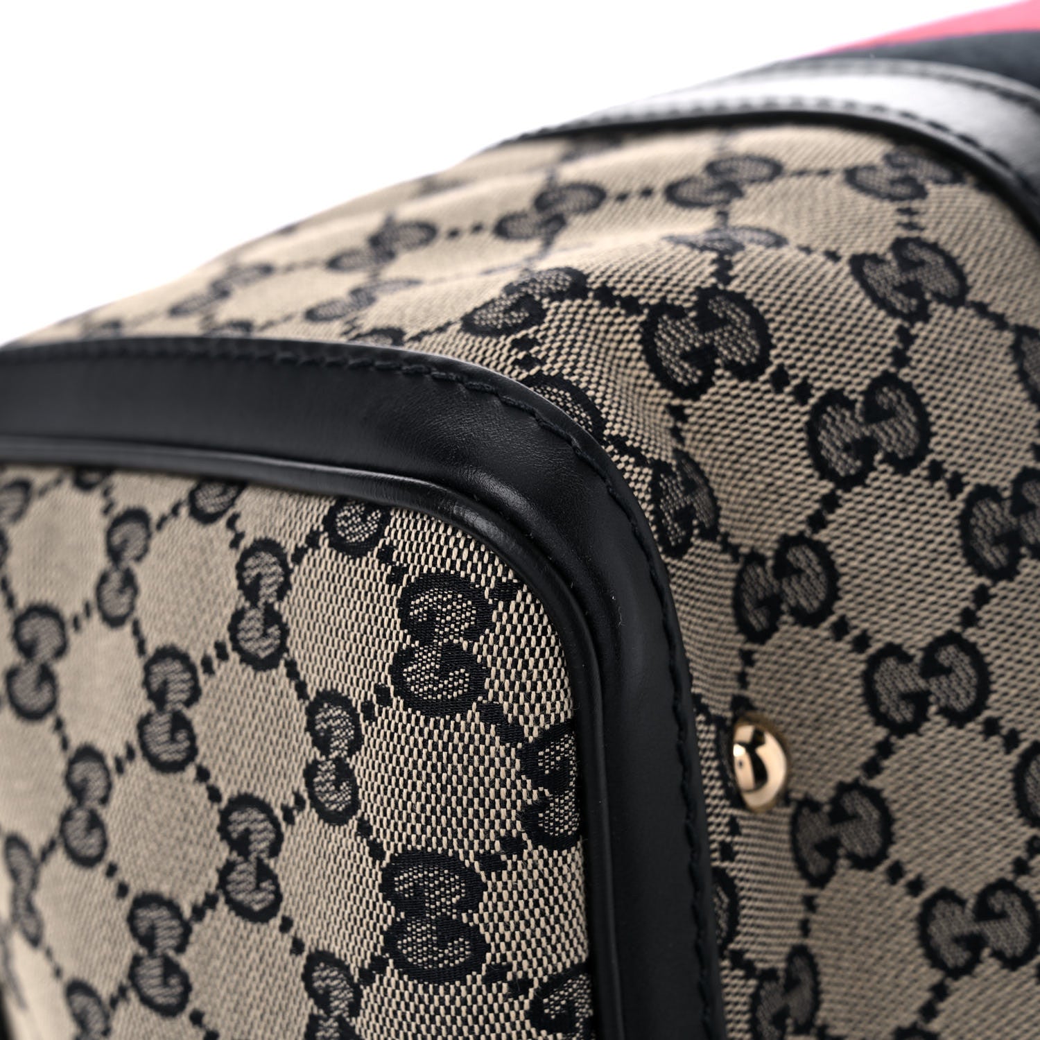 Gucci Monogram Selleria Calfskin Vintage Web Medium Boston Beige Blue 9 of 11