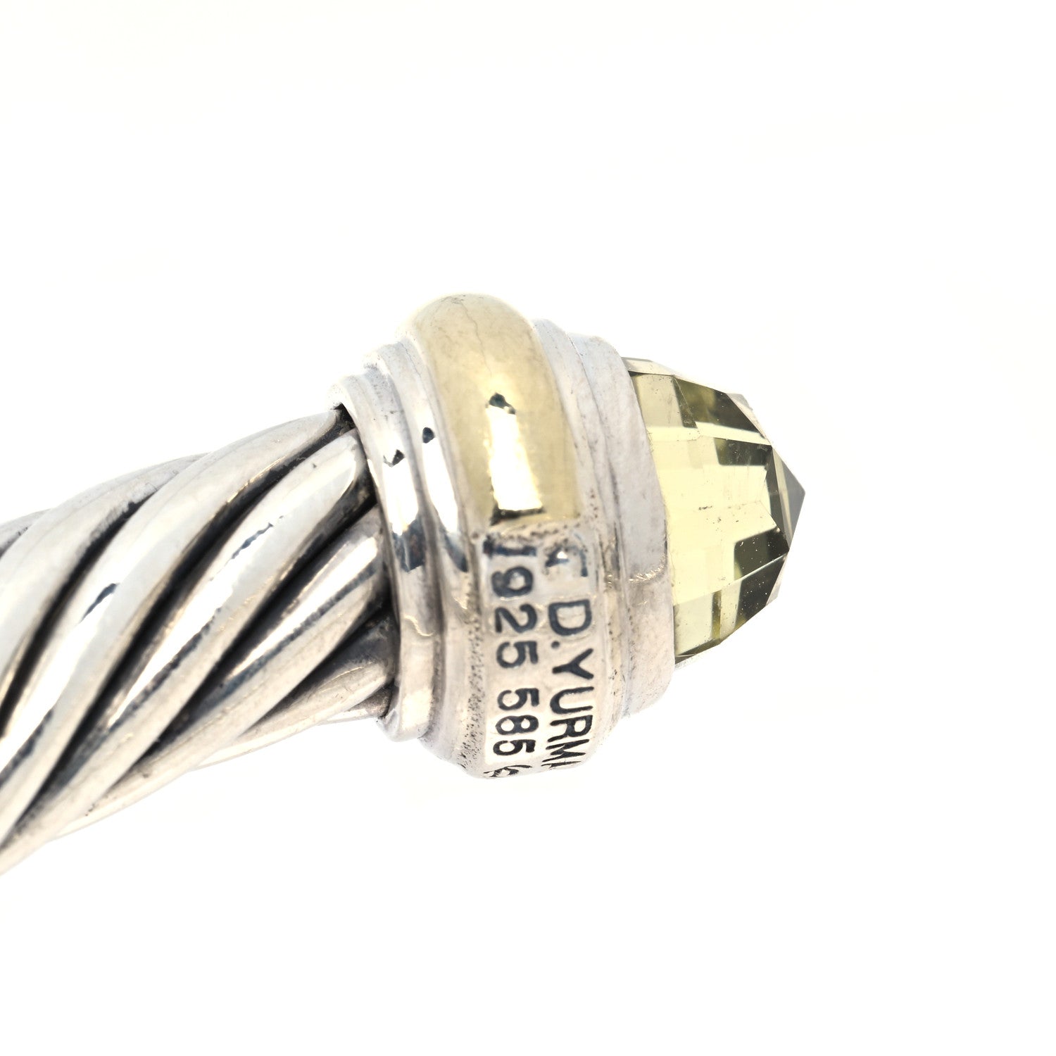 David Yurman Sterling Silver 14K Yellow Gold Lemon Citrine 7mm Cable Classics Bracelet 3 of 4