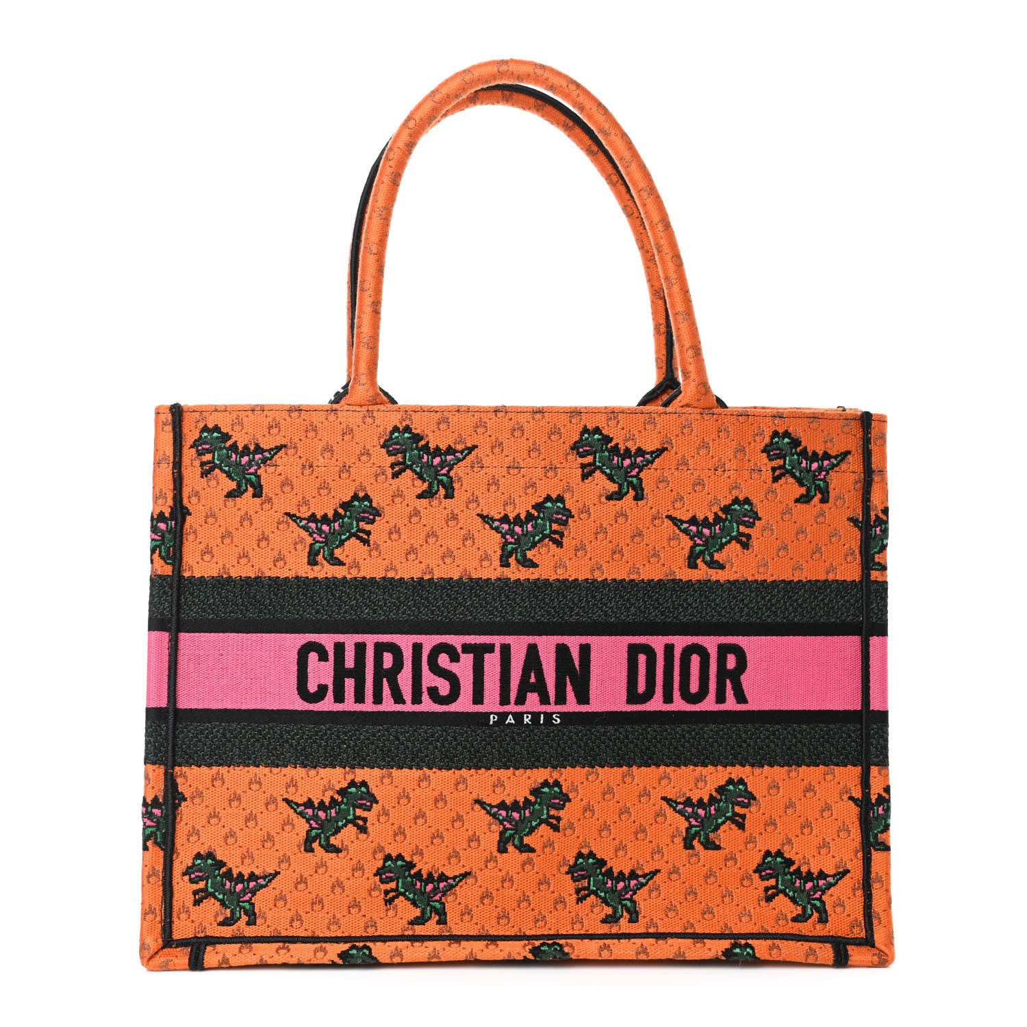 Christian Dior Canvas Embroidered Medium Dino Book Tote Orange Multicolor 1 of 8